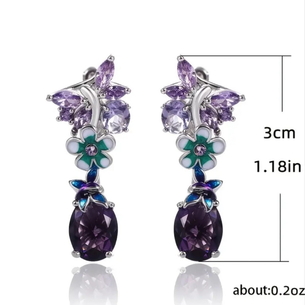 🎀925 Floral Butterfly Amathyst Earrings - Picture 5 of 9